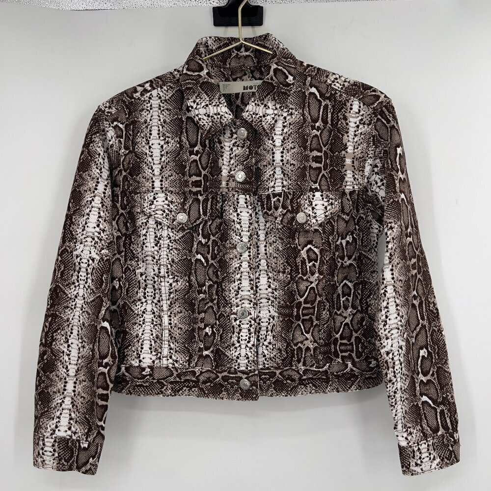 Topshop Moto Snake Print Denim Jacket Women’s Size 6